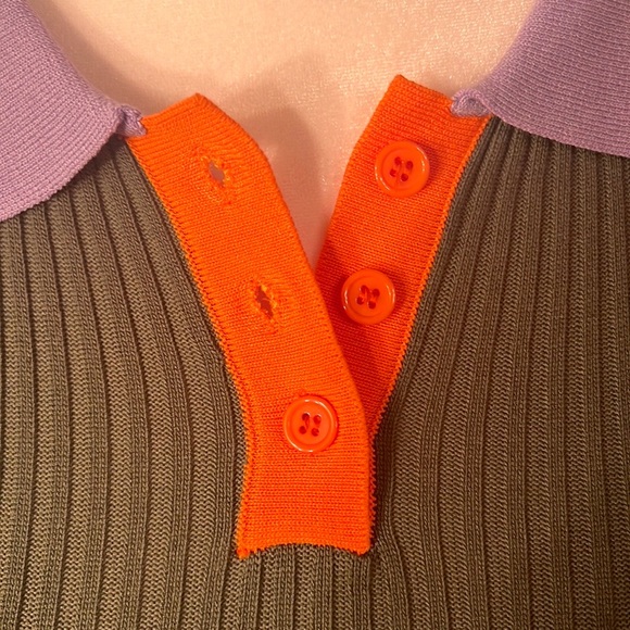 NWOT SHEIN multi-colored collared ribbed top - Picture 2 of 4